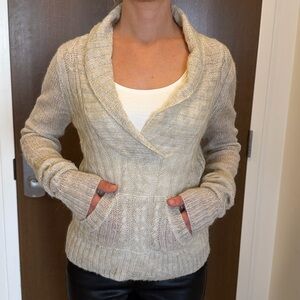 Cozy Cream Long Sleeve Deep V neck Sweater with front pocket (tank not included)